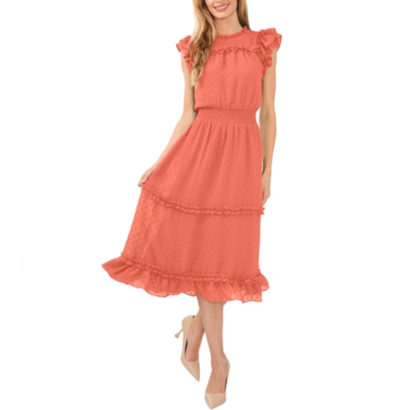 CeCe Clip Dot Flutter Sleeve Midi Dress Size NWT Size Small - Picture 2 of 5